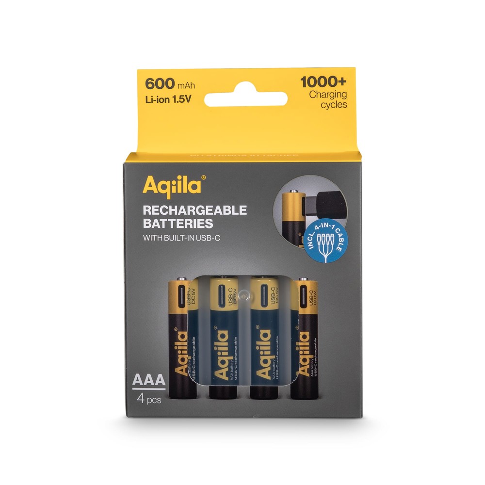 Aqiila Wiederaufladbare USB-C-Batterien AAA 600 mAh, 4er-Pack